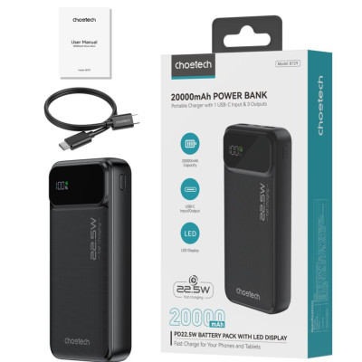 Pin sạc dự phòng 22.5W Choetech B728/ B729/ B730 dung lượng 10000mAh, 20000mAh, 30000mAh - Hàng chính hãng