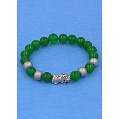 Chuỗi đeo tay thạch anh xanh lá 8 ly - cẩn Tỳ Hưu inox bạc VTAXLTHTB8 - hợp mệnh Hỏa, mệnh Mộc