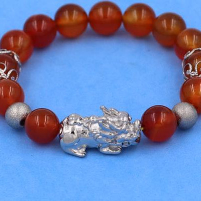 Chuỗi tay Tỳ Hưu inox VMNCOTHTRHKHB10 - Chuỗi hạt đeo tay Đá Mã Não Cam size 10 ly - hợp mệnh Hỏa, mệnh Thổ