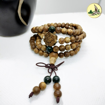 Vòng Tay Phong Thủy Trầm Hương Chuỗi Tràng 108 Hạt 6 Li Charm Ngẫu Nhiên Phối Đá Đeo Tay Mệnh Kim Mộc Thủy Hỏa Thổ