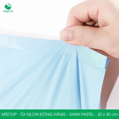 MT01DP - 20x30 cm  - Túi nilon gói hàng - 300 túi niêm phong đóng hàng màu xanh pastel