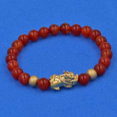 Vòng đeo tay đá Vân Rồng đỏ 6 ly cẩn Tỳ Hưu inox vàng VVROTHHBV6 - hợp mệnh Hỏa, mệnh Thổ