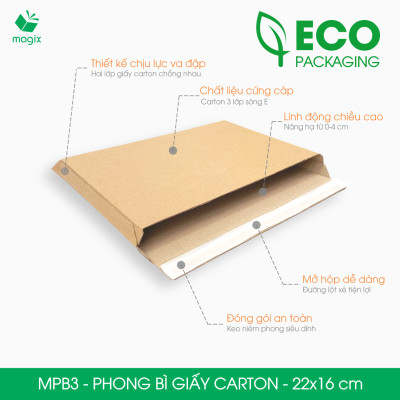 MPB3 - 22x16 cm - 20 phong bì carton đóng hàng - Bìa gói hàng, bìa cứng, bì thư | Magix Packaging