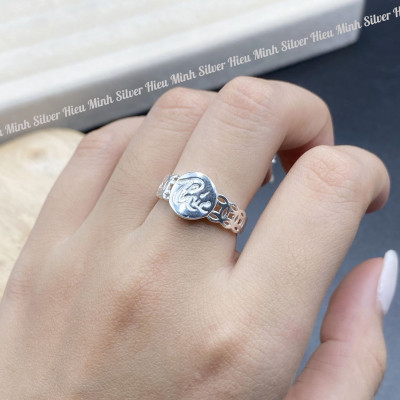 Nhẫn Nam Bạc Ta Kim Tiền Mặt Chữ Bạc Hiểu Minh NA042