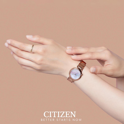 Đồng Hồ Nữ Citizen Đính Kim Cương Dây Thép Không Gỉ EM0912-84Y - Mặt Xà Cừ (Sapphire)