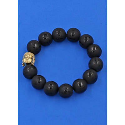 Vòng đeo tay Thạch Anh Đen Phật chú 14 ly cẩn hạt Phật A Di Đà inox vàng VTAEPMNLV14 - hợp mệnh Thủy, mệnh Mộc