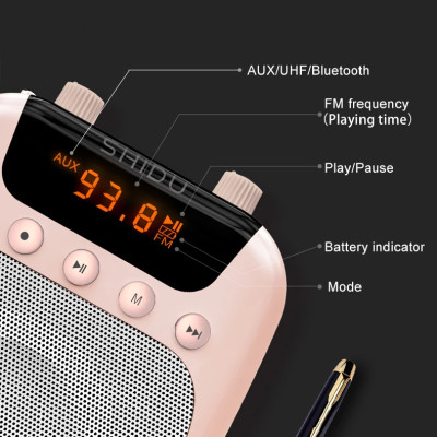 Tặng Kèm Micro Không Dây Trị Giá 199K - Loa Trợ Giảng Có Dây Shidu SD-S358 Công Suất Loa 10W Kết Nối Bluetooth,FM, Dung Lượng Pin 2500mAh Sử Dụng Lên Tới 15h. SHIDU S358 10W Wireless Mini Amplifier Meeting Guide Headset Micro Wireless - Hàng Chính Hãng