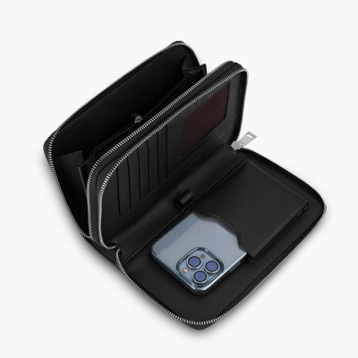 Clutch, Ví Cầm Tay Gence Thời Trang Nam Da Bò Taiga Cao Cấp HT21 Đen - 2 Khóa