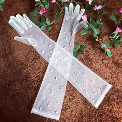 Găng tay trong suốt đính ngọc trai cho Cô dâu và Dạ hội, đi tiệc, sự kiện, lễ hội, chụp ảnh MS: 43645