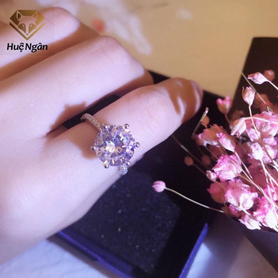 Nhẫn bạc Ý 925 Huệ Ngân - 6 chấu đính đá 8li RR1663