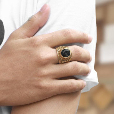 Nhẫn nam titan cao cấp thời trang đẹp inox thép không gỉ nhẫn mỹ mạ vàng trangsucpt đá đen PTNNA220