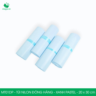 MT01DP - 20x30 cm  - Túi nilon gói hàng - 100 túi niêm phong đóng hàng màu xanh pastel