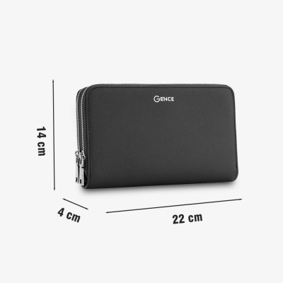 Ví Cầm Tay Nam Gence 2 Khoá Da Bò Taiga HT21 Màu Đen