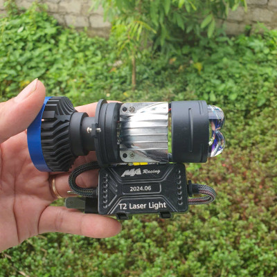 Đèn Pha Bi Led T2 Laser MA Racing bản mới 2024 80W có trợ pha laser tâm vàng sáng mạnh