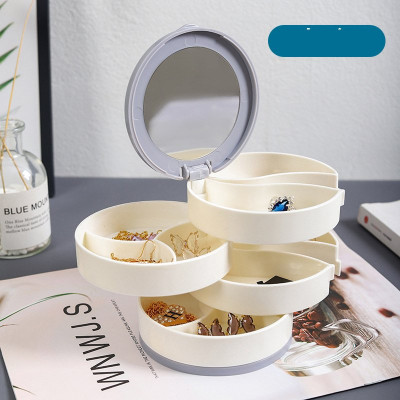 Hộp đựng trang sức 4 tầng khay xoay 360 độ có gương nhỏ gọn - HENRYSA