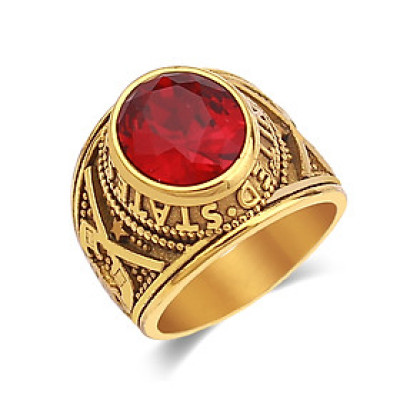 Nhẫn nam kiểu nhẫn mỹ inox mạ vàng trangsucpt đá đỏ thép không gỉ PTNNA 221