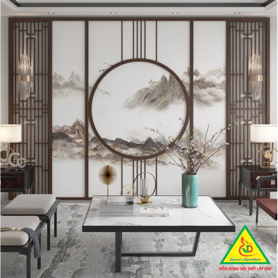 Bình phong gỗ khung tranh cắt CNC cho phòng khách, nhà bếp, nhà hàng, spa CNC05 - Nội thất lắp ráp Viendong Adv