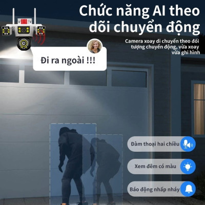 Camera Yoosee 3 Mắt Máy Bay Độc Lập Siêu Sắc Nét, Đêm Có Màu, Đàm Thoại Hai Chiều, Chống Nước Nhựa IP66, Hàng Nhập Khẩu