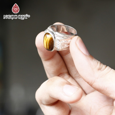  Nhẫn bạc đá thạch anh mắt hổ vàng nâu ni 20 mệnh thổ, kim - Ngọc Quý Gemstones