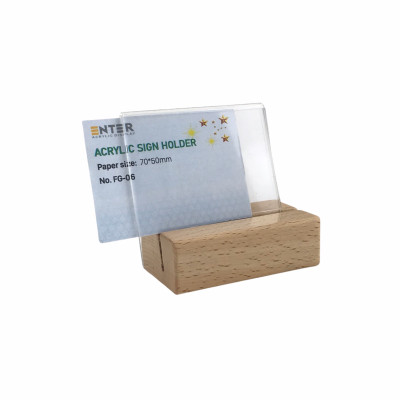 Kệ mica 1 mặt đế gỗ Enter FG-06 70x50mm, Kệ thông tin sản phẩm, Standee mica để bàn, Bảng quét mã QR Code