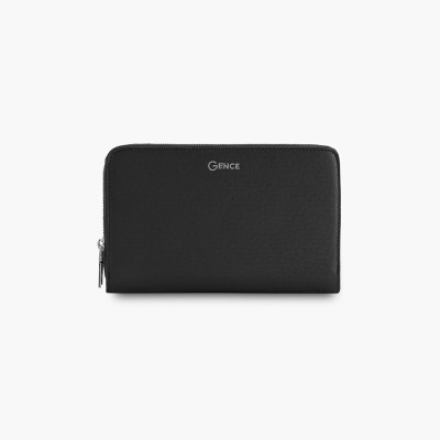 Ví Cầm Tay Nam Gence 2 Khoá Da Bò Taiga HT21 Màu Đen