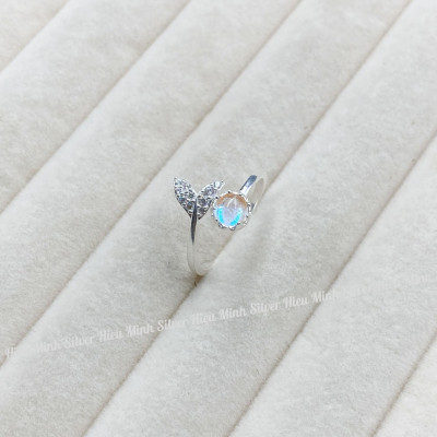 Nhẫn Nữ Bạc 925 Hình Đuôi Cá Mix Đá Moonstone Chính Hãng Bạc Hiểu Minh NU516