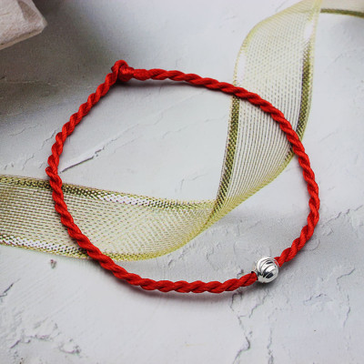 Lắc Tay Nữ Bạc Hiểu Minh LTU528 Chỉ Đỏ Mix Bi Bạc Phay