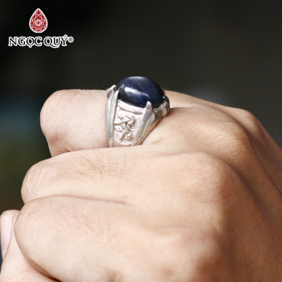 Nhẫn bạc nam đá Sapphire xanh đen ni18 mệnh thủy, mộc - Ngọc Quý Gemstones