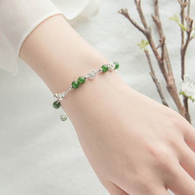 Vòng tay đá ngọc bích phối charm bạc trắng mệnh hỏa, mộc - Ngọc Quý Gemstones