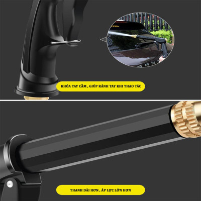 Bộ dây và vòi xịt rửa xe tưới cây  tăng áp thông minh 810-2576-1 (dây xám-cút nối xanh)