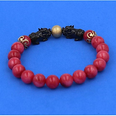 Vòng tay chuỗi hạt Đá Hồng Ngọc size 8 ly, 10 ly, 12 ly - Vòng tay Tỳ Hưu Đôi inox đen VHGTHHEV8 - hợp mệnh Hỏa, mệnh Thổ