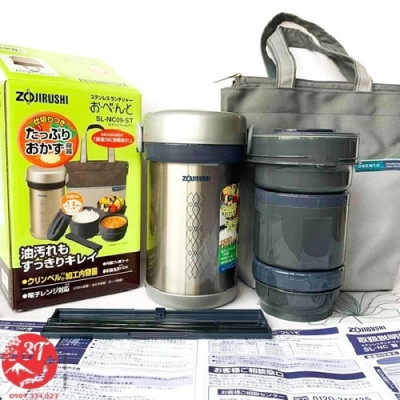 Hộp cơm giữ nhiệt 3 ngăn Zojirushi SL-NC09-ST 0.84L sản xuất tại Thái Lan