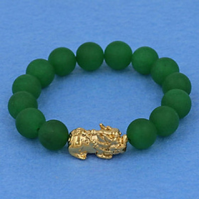 Vòng tay thạch anh xanh lá mờ 12 ly - cẩn Tỳ Hưu inox vàng VTAXLMTHV12 - hợp mệnh Hỏa, mệnh Mộc