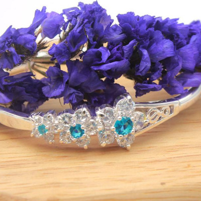 Lắc Tay Nữ Bạc Hiểu Minh305 dạng kiềng đá xanh da trời