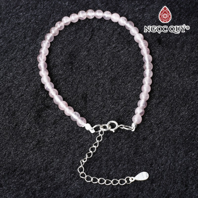 Vòng thạch anh hồng hạt mini khóa bạc mệnh hỏa, thổ - Ngọc Quý Gemstones