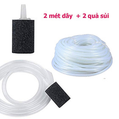 2 Mét dây sủi và 2 đá sủi oxy, quả sủi oxy dùng cho Máy sủi oxy, Máy sục khí - Tăng lượng khí oxy bể cá - Giúp cá lớn nhanh, phát triển mạnh ( Trắng - Đen)
