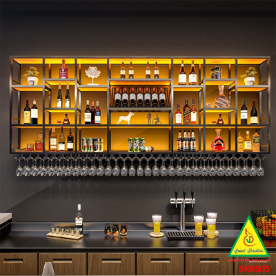 KỆ TRƯNG RƯỢU KHUNG SẮT – MẶT GỖ CÓ ĐÈN 5KRS05 - NỘI THẤT LẮP RÁP VIENDONGADV