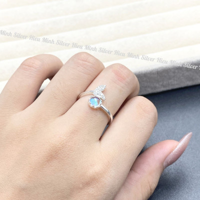 Nhẫn Nữ Bạc 925 Hình Đuôi Cá Mix Đá Moonstone Chính Hãng Bạc Hiểu Minh NU516