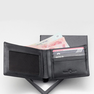 Ví da bò nam cao cấp AT Leather 061 (11.5 x 10.5 cm) - Đen