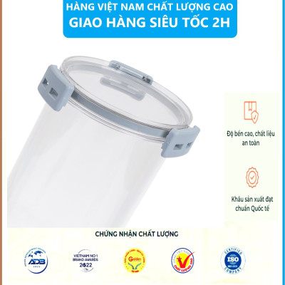 Hộp đựng thực phẩm đồ khô, ngũ cốc trái cây sấy, sữa bột Hokori Việt Nhật, Hộp bảo quản đồ ăn trong suốt nắp kín hình trụ tròn - Hàng Việt Nam