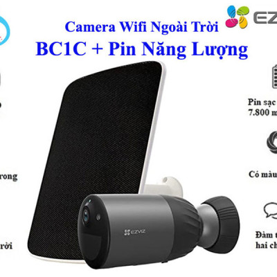 Camera IP Wifi Ngoài Trời EZVIZ BC1C 2MP Tặng Kèm Tắm Pin Năng Lượng Tích Hợp Bộ Nhớ Trong 32G - Có Màu Ban Đêm - Đàm Thoại 2 Chiều - Hàng Chính Hãng