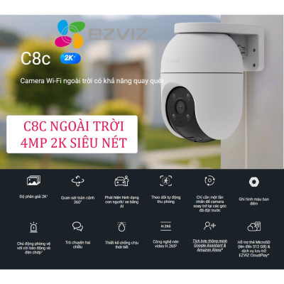 Camera IP Wifi Ezviz C8C 3K 5MP Ngoài TrờI,  Xoay 360 Độ, Đàm Thoại - TRANGIATELECOM Hàng nhập khẩu