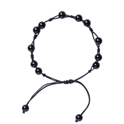 Vòng tay Nữ phong thủy gắn hạt đá huyền thạch kết dây thủ công