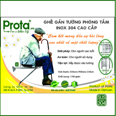 [CHÍNH HÃNG] Ghế gắn tường gấp gọn chống trượt inox 304 Prota - Bảo hành 36 tháng