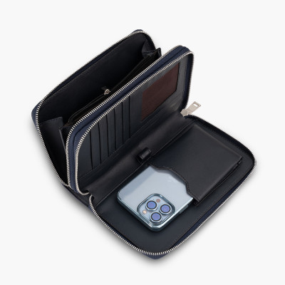 Clutch Da Công Sở Ví Cầm Tay Nam GENCE HT20 Da Bò Cao Cấp Màu Xanh Navy