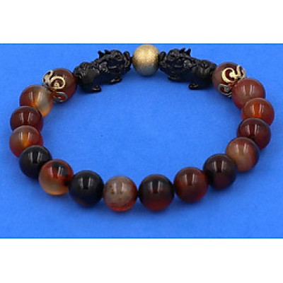 Chuỗi đeo tay Thạch Anh Nâu size 8 ly, 10 ly, 12 ly - Vòng tay Tỳ Hưu Đôi inox đen VTANTHHEV8 - hợp mệnh Kim, mệnh Thổ