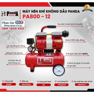 [chính hãƞg] Máy nén khí không dầu PANDA 12L (PA 800\12) 100% dây đồng, Bảo hành 1 Năm