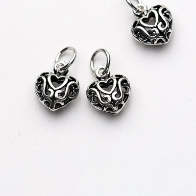 Combo 2 cái charm bạc hình trái tim treo - Ngọc Quý Gemstones