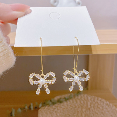 Bông tai nữ - bông tai nơ đính đá - bông tai ngọc trai nơ S925