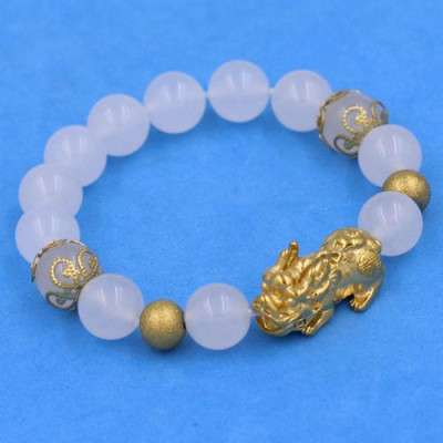 Vòng tay Tỳ Hưu inox Mix Thạch Anh Trắng 10 ly VTATRTHTRHKHB10 - hợp mệnh Kim, mệnh Thủy